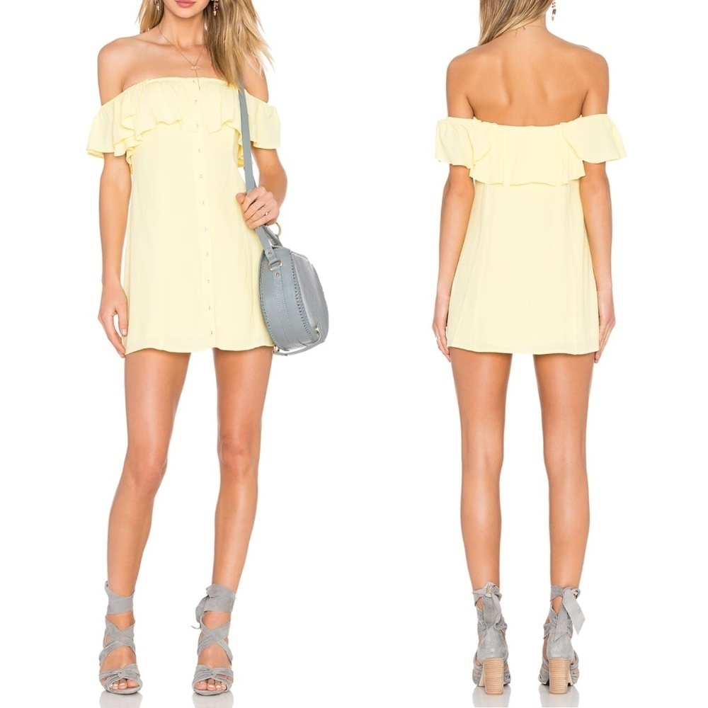 NWT Privacy Please "Norval" Off Shoulder Button Down Mini Dress in Yellow Sz. M